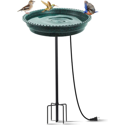 75W Heated Bird Bath with Thermostat, Deep Bowl & Metal Pole for All Seasons - Green