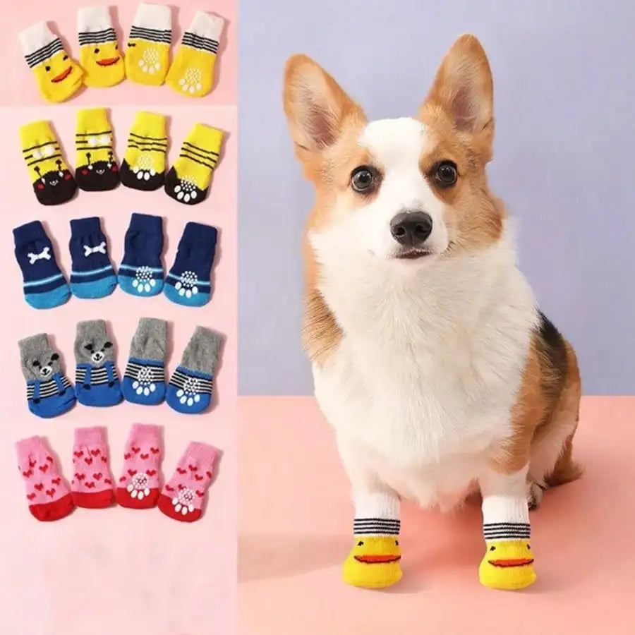 4pcs Non-Slip Warm Dog Socks