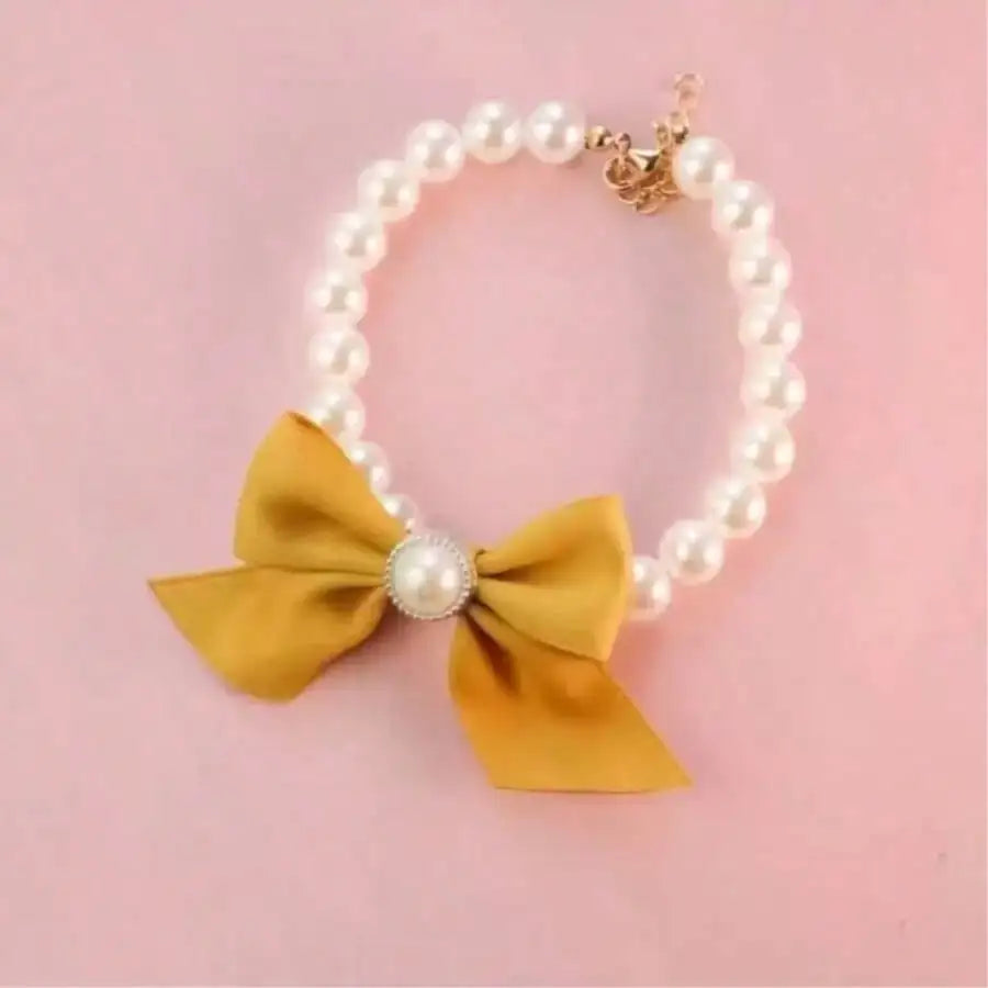 Pearl Bead Collar with Satin Bow Decor