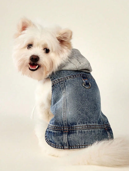 Denim Hooded Vest, For Small Dogs