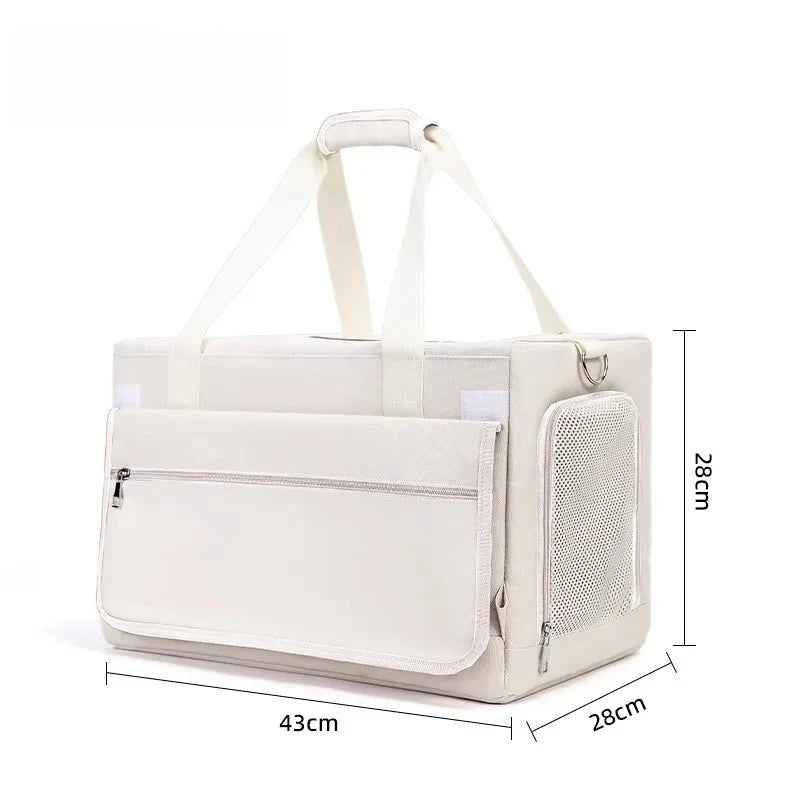 Double Layer Breathable Pet Carrier with Wheels Foldable
