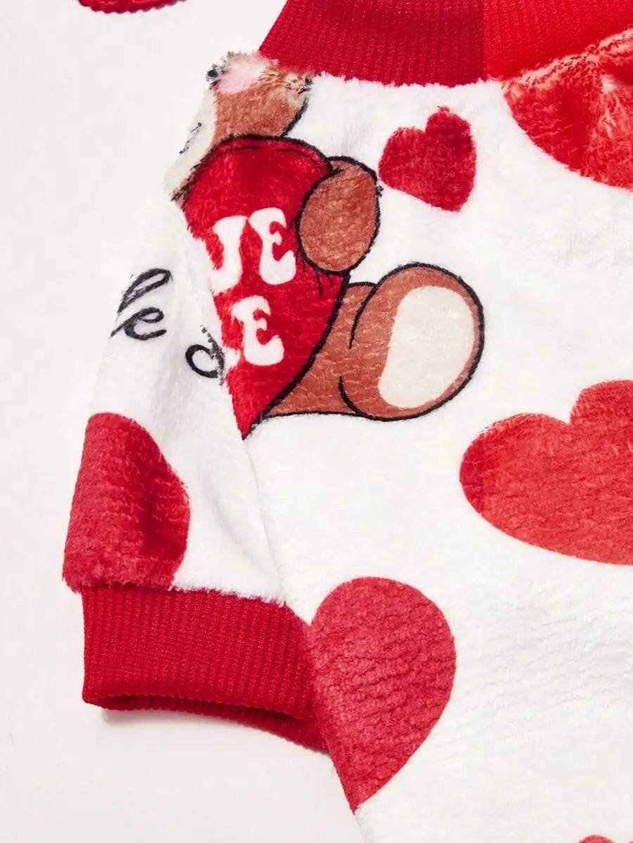 Heart Print Crew Neck Sweater for Dogs Cat