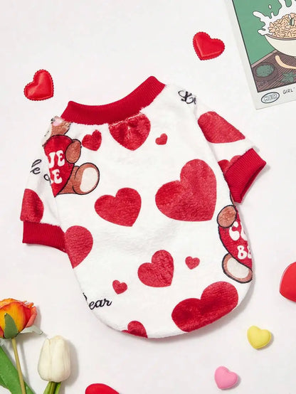 Heart Print Crew Neck Sweater for Dogs Cat