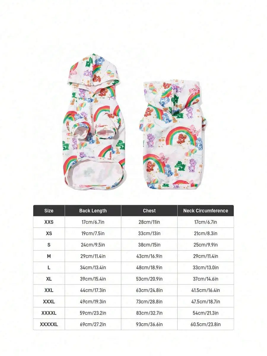 Rainbow Bear Print Hooded Sweatshirt, Cat, Dog, Size XXS-XXXXL