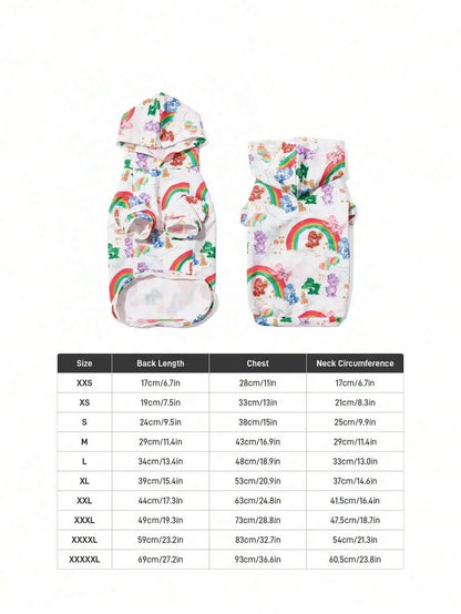 Rainbow Bear Print Hooded Sweatshirt, Cat, Dog, Size XXS-XXXXL
