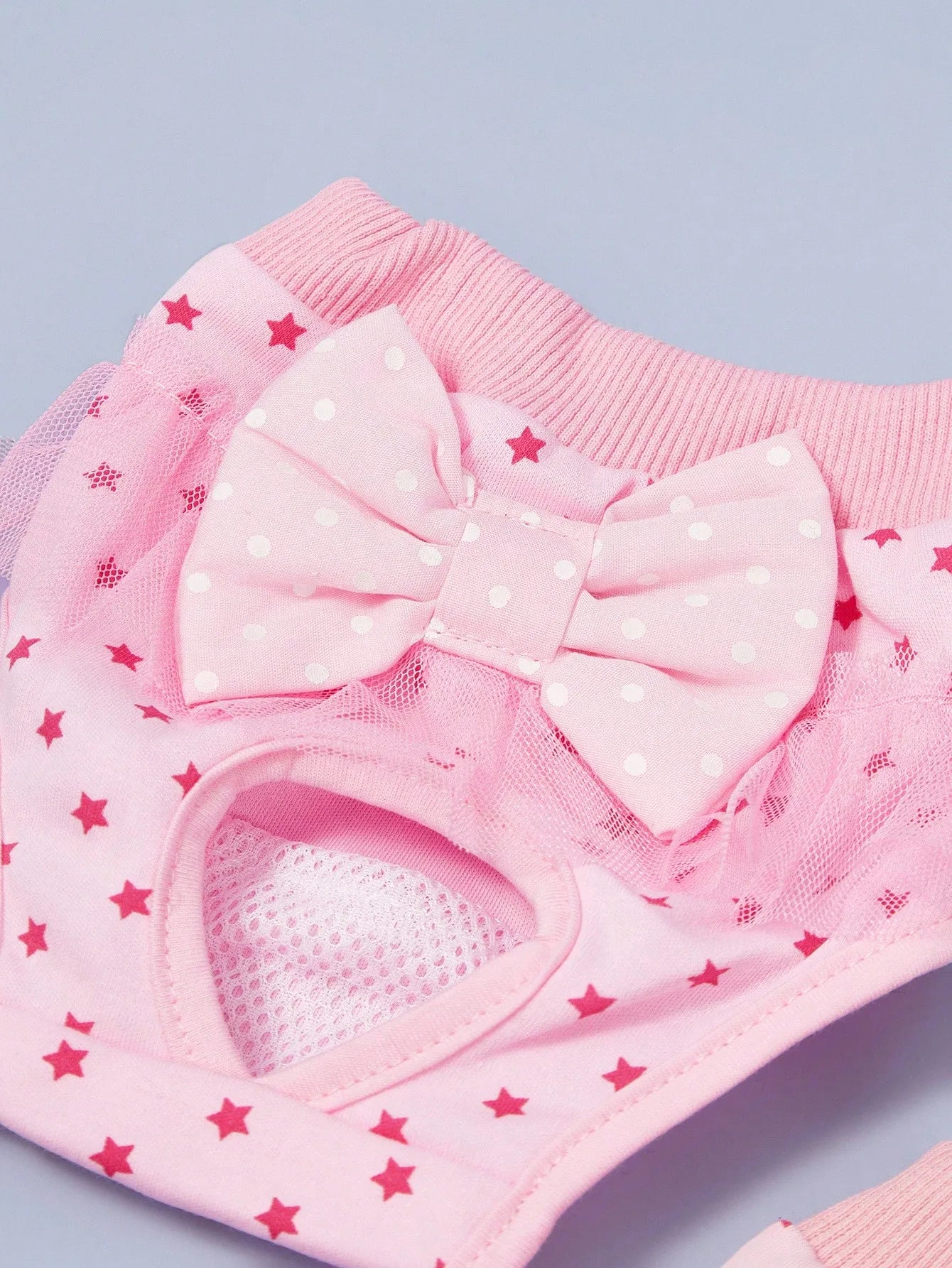 Pink Dog Sanitary Panty, Polka Dot Bow, Mesh Trim