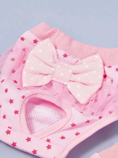 Pink Dog Sanitary Panty, Polka Dot Bow, Mesh Trim