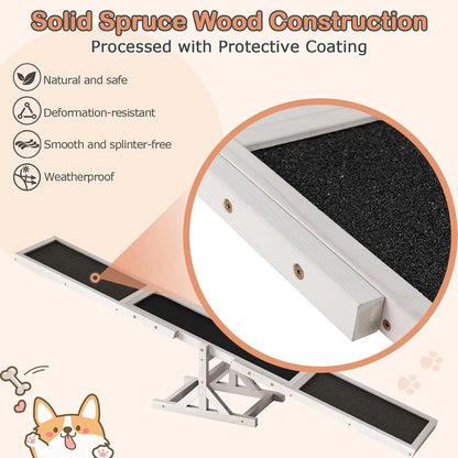 Wooden Dog Agility Seesaw Outdoor, Weatherproof, White