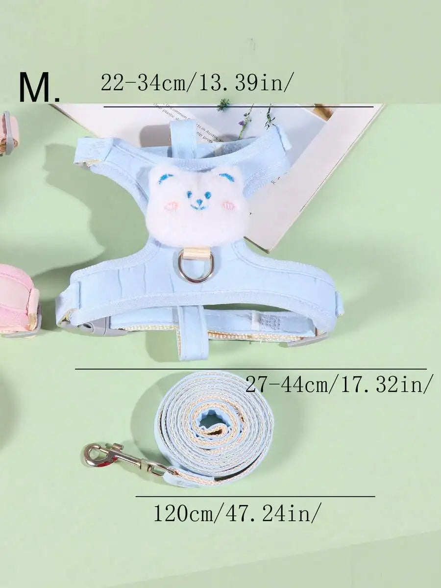 Blue Harness, Plush Bear Charm, Small Dogs