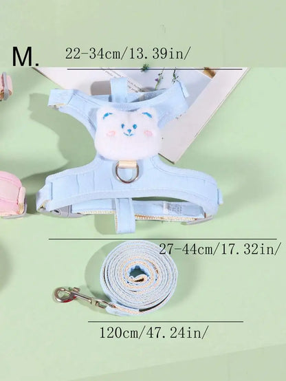 Blue Harness, Plush Bear Charm, Small Dogs