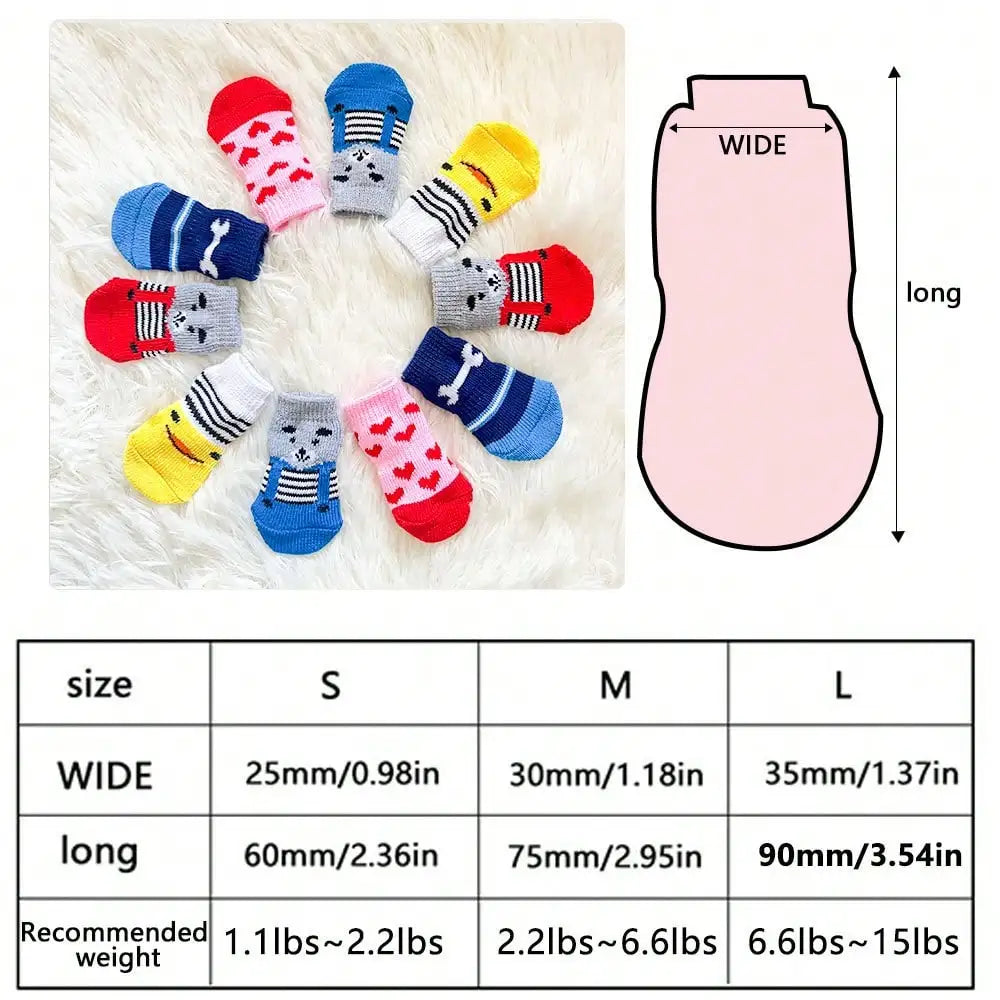 4pcs Non-Slip Warm Dog Socks