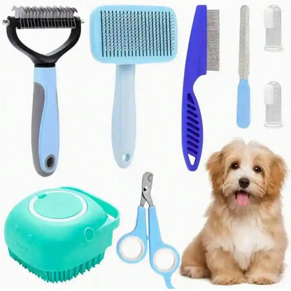 Dog Grooming Kit,  Nail Clippers, Flea Comb, Brush & Shampoo Tool