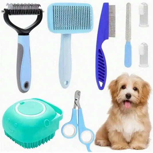 Dog Grooming Kit,  Nail Clippers, Flea Comb, Brush & Shampoo Tool