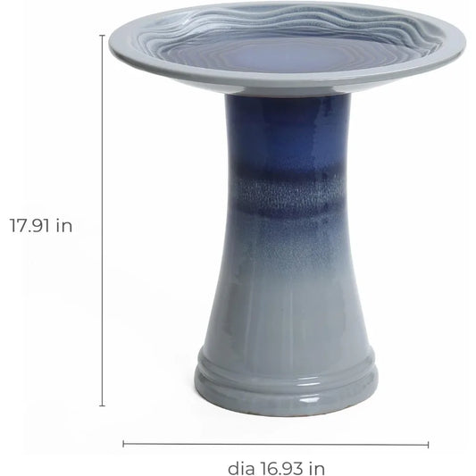 18 Inch Ceramic Bird Bath for Outside, Elegant Tall Outdoor Bird Bath, Lightweight Pedestal Glazed Birdbaths