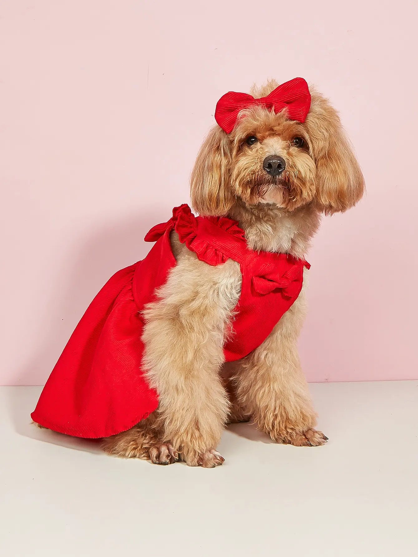 Red Corduroy Dress with Bow,