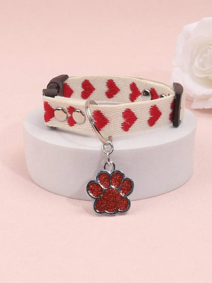 Leopard Print Collar, Glitter Paw Charm, Adjustable, Small Dogs & Cats