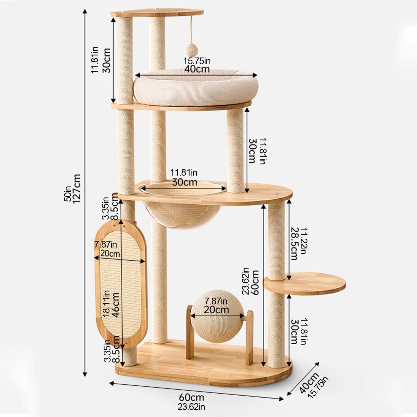 Rubber Wood Cat Climbing Frame, Scratching Posts