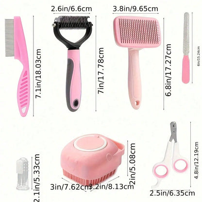 Dog Grooming Kit,  Nail Clippers, Flea Comb, Brush & Shampoo Tool
