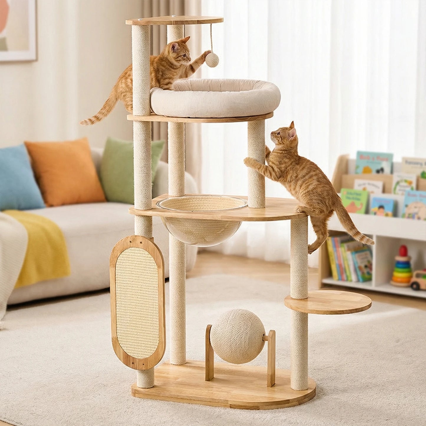 Rubber Wood Cat Climbing Frame, Scratching Posts
