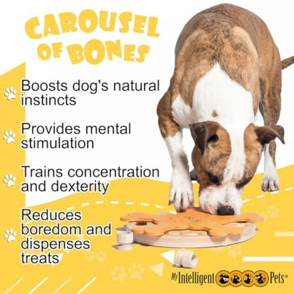 Carousel of Bones - Interactive Wooden Dog Puzzle Toy Challenging Brain Game for Mental Stimulation and Enrichment Fun Toy for