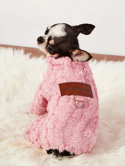 Fluffy Pink Sweater with Harness Loop for Small Dogs