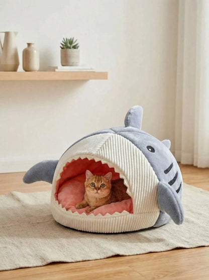 Soft Corduroy Enclosed Bed,  Playful Marine Design, Cats and Small Dogs