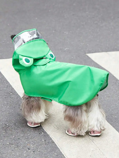 Green Frog-Hooded Raincoat for Dogs and Cats