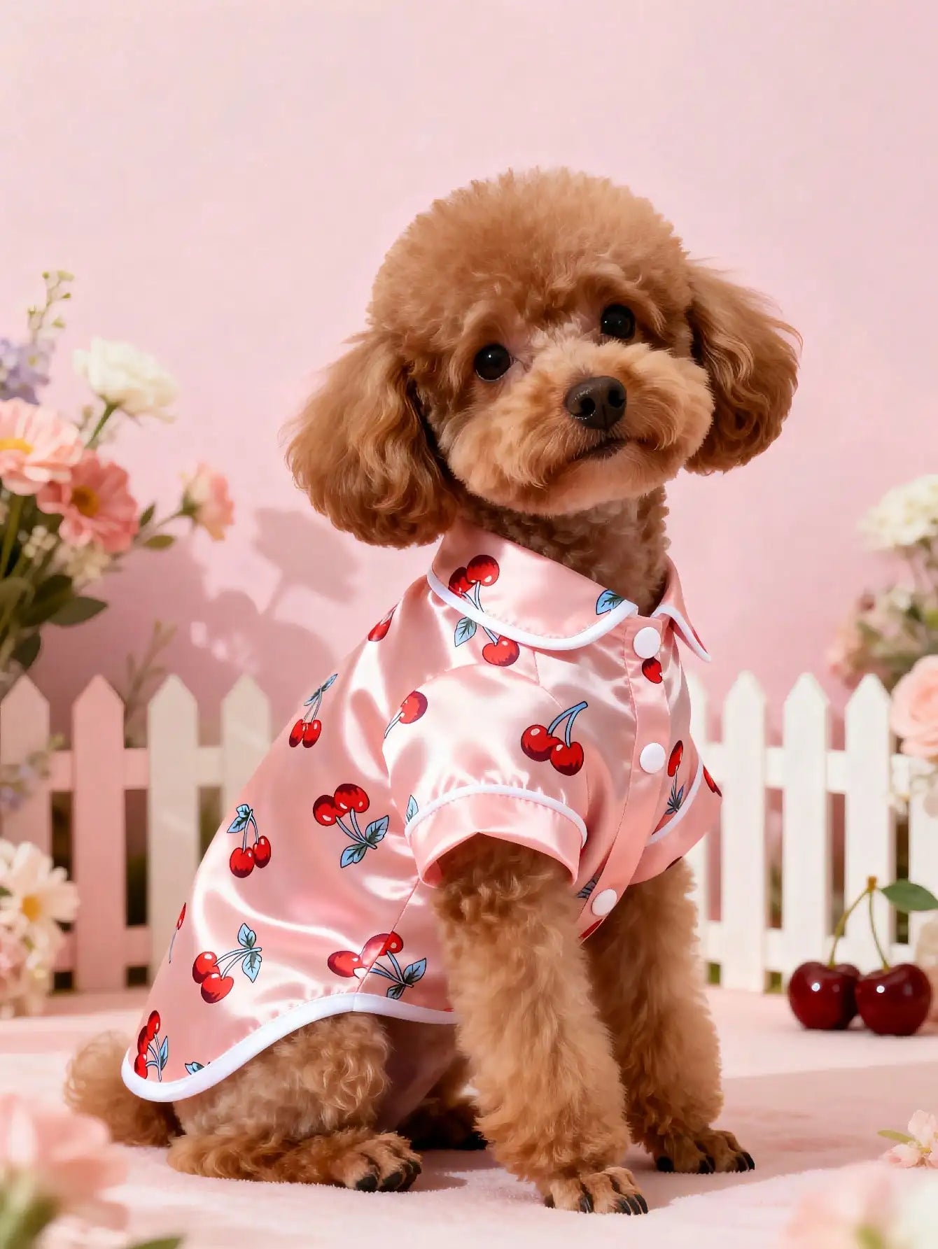 Satin Cherry Print, Pajama Shirt, Small Dogs