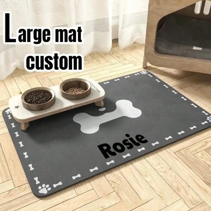 Custom Made Dog Food Mat with Personalized Name and Bone Pattern