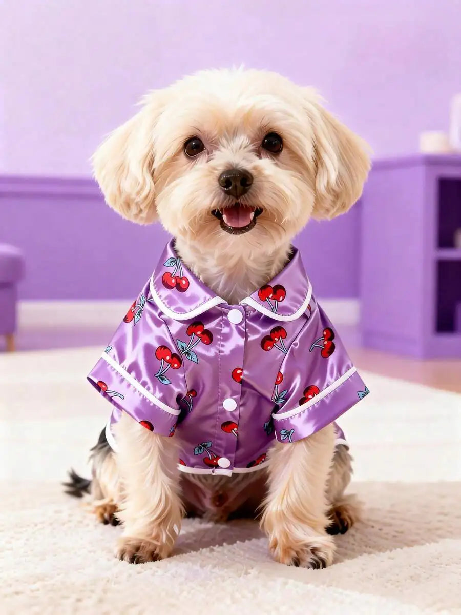 Satin Cherry Print, Pajama Shirt, Small Dogs