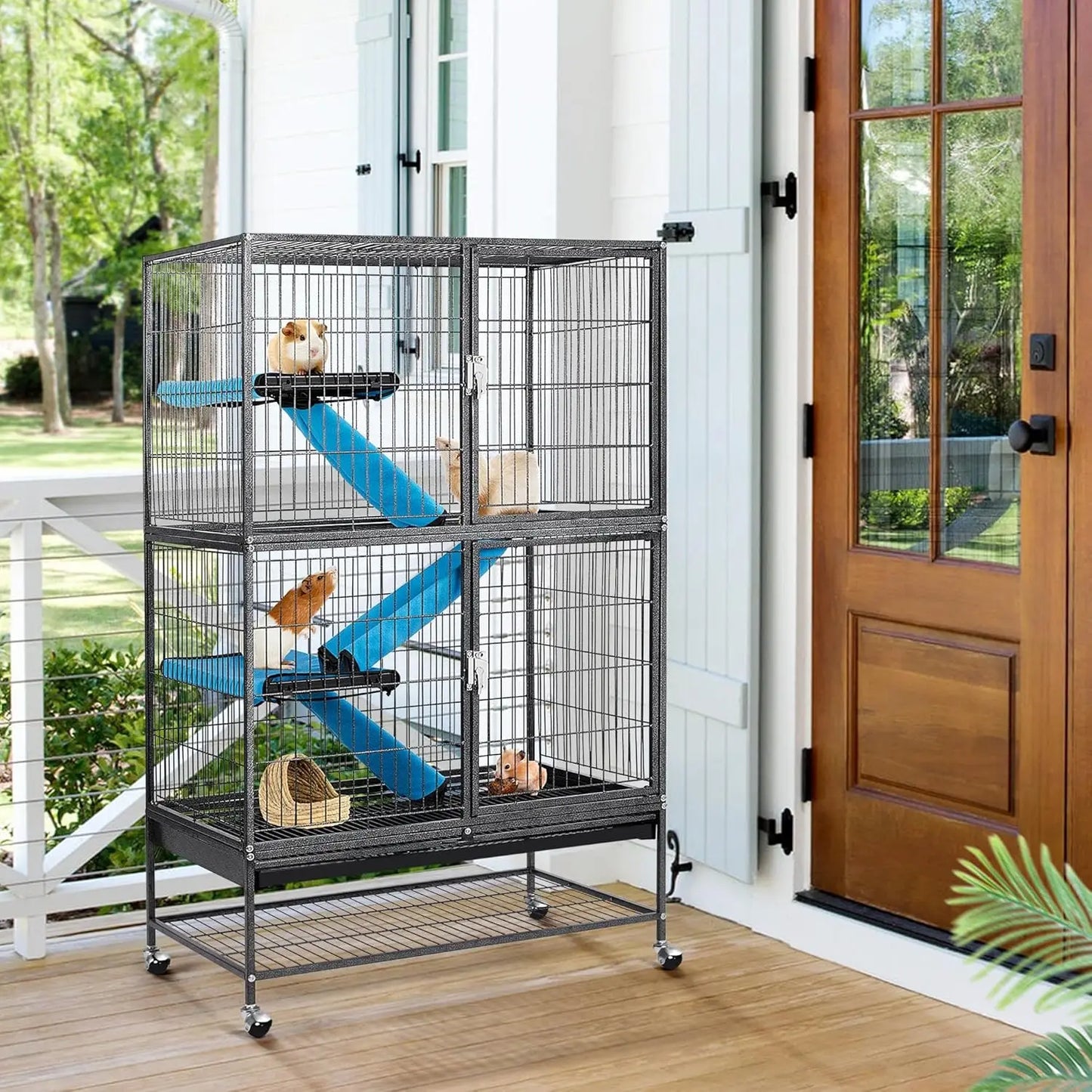 54'' Rolling Cage Large 4-Tiers, Chinchilla, Adult Rats, Guinea