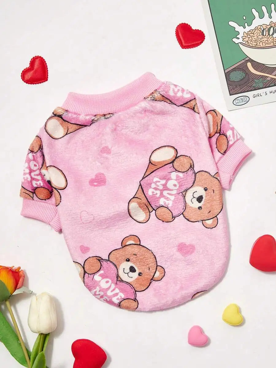 Heart Print Crew Neck Sweater for Dogs Cat