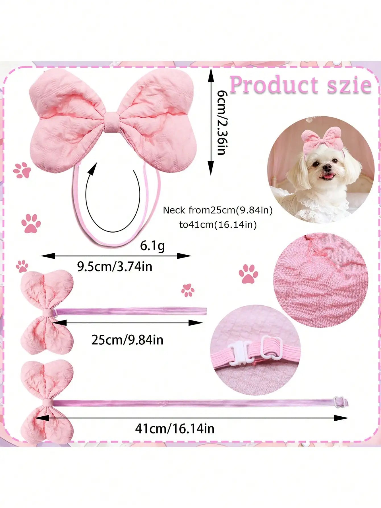 3/10 Pcs Quilted Bow Hair Bands, Dogs & Cats