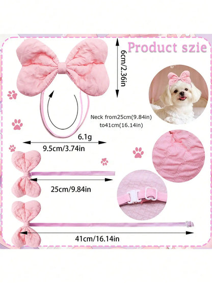 3/10 Pcs Quilted Bow Hair Bands, Dogs & Cats