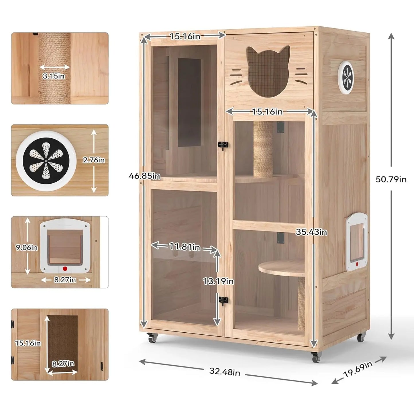 Wooden Cat House ,Customized, Scratching Posts, Ventilation,