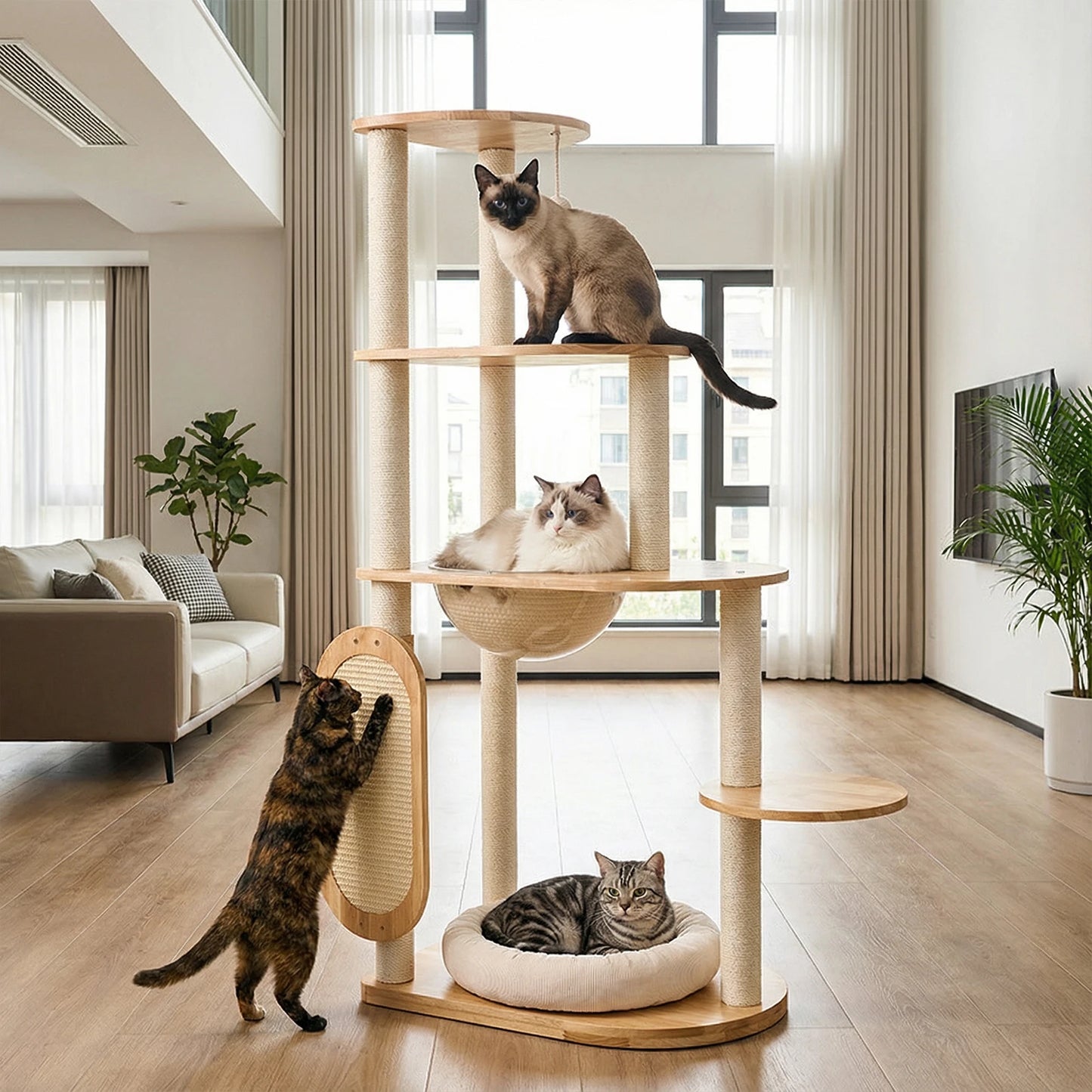 Rubber Wood Cat Climbing Frame, Scratching Posts