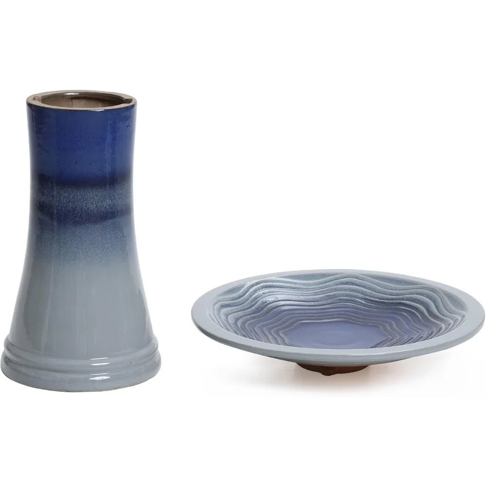 18 Inch Ceramic Bird Bath for Outside, Elegant Tall Outdoor Bird Bath, Lightweight Pedestal Glazed Birdbaths