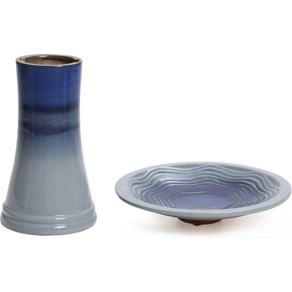 18 Inch Ceramic Bird Bath for Outside, Elegant Tall Outdoor Bird Bath, Lightweight Pedestal Glazed Birdbaths