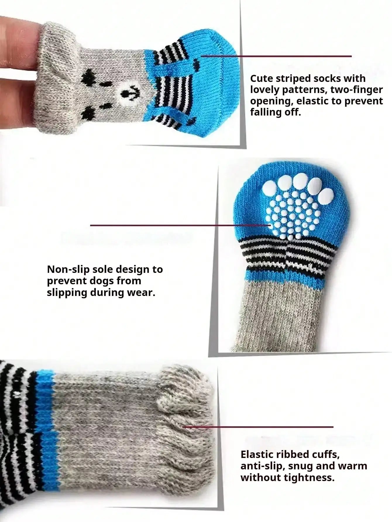 4-Pack, Animal-Print Socks, Non-Slip,  Small Dogs