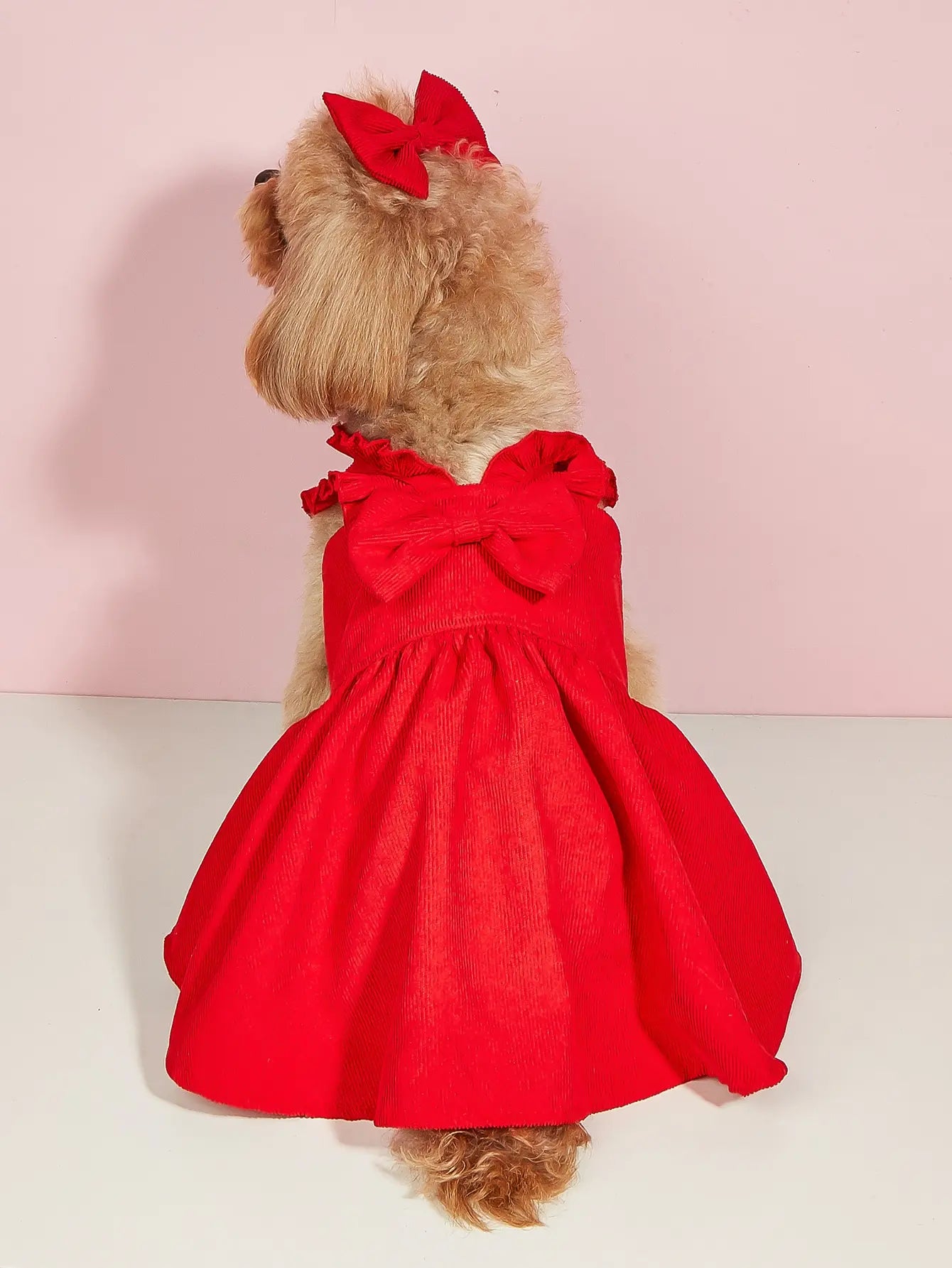 Red Corduroy Dress with Bow,