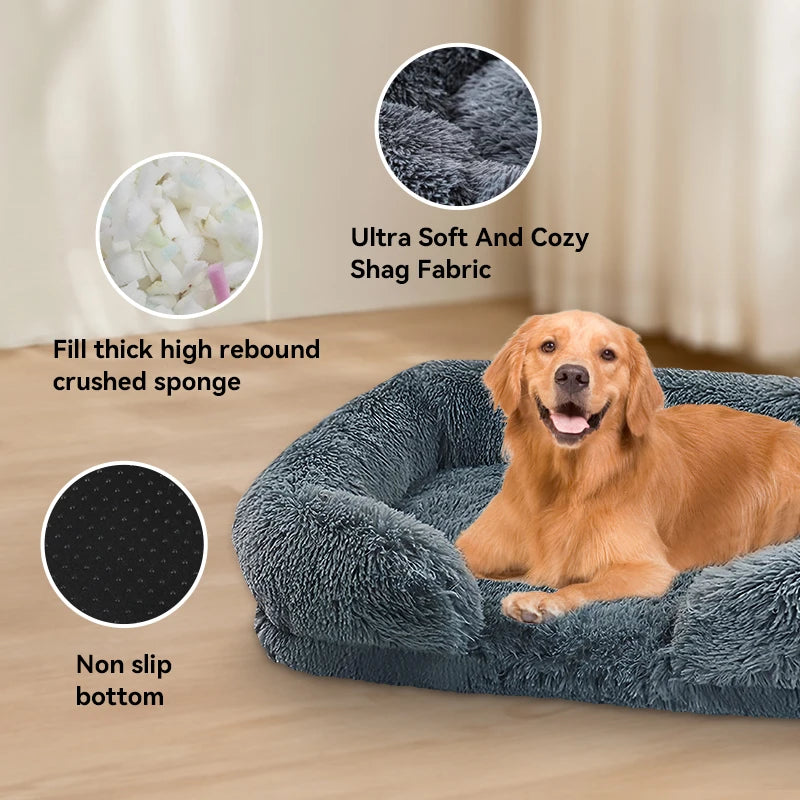 Thickened orthopedic bed, large dogs, washable plush cover