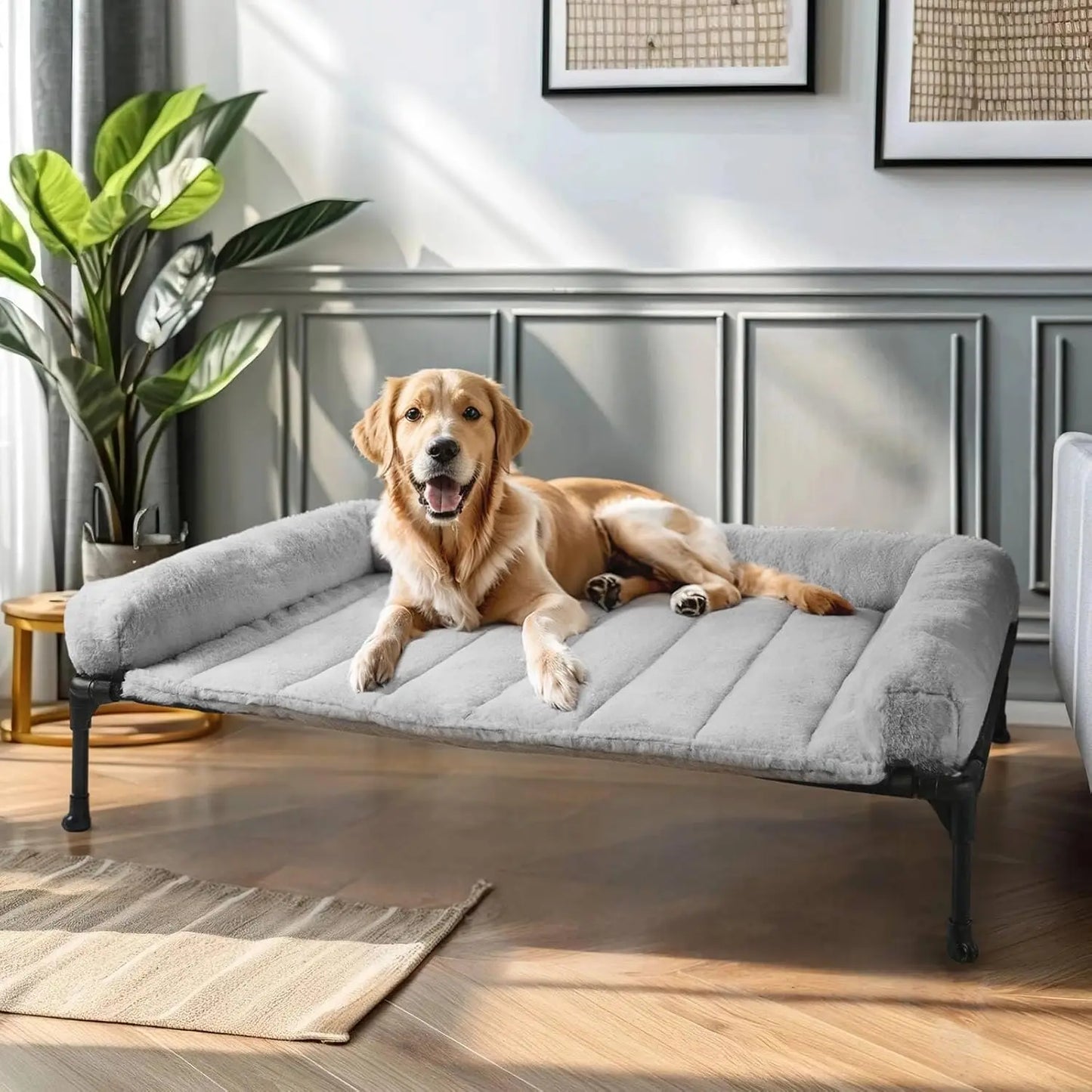 Elevated Orthopedic Dog Bed, Washable Mat, Non-Slip Feet, Grey