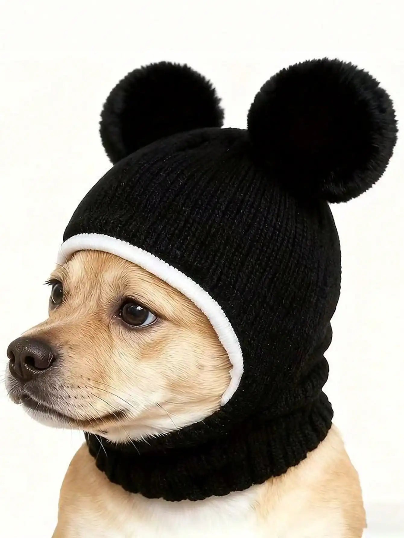 Dog's Warm Winter Hat, Knitted Bear Ear