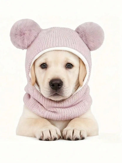 Dog's Warm Winter Hat, Knitted Bear Ear