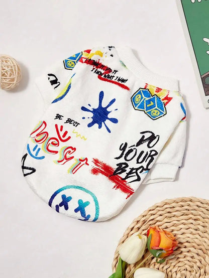 Heart Print Crew Neck Sweater for Dogs Cat
