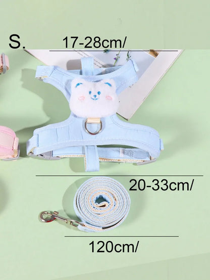 Blue Harness, Plush Bear Charm, Small Dogs