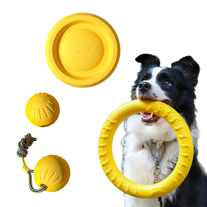 4 Pack EVA Durable Dog Toys, Flying Disc, Ball, Tug Rope, Chew-Proof Teeth Cleaning Set {2024 Best Seller）