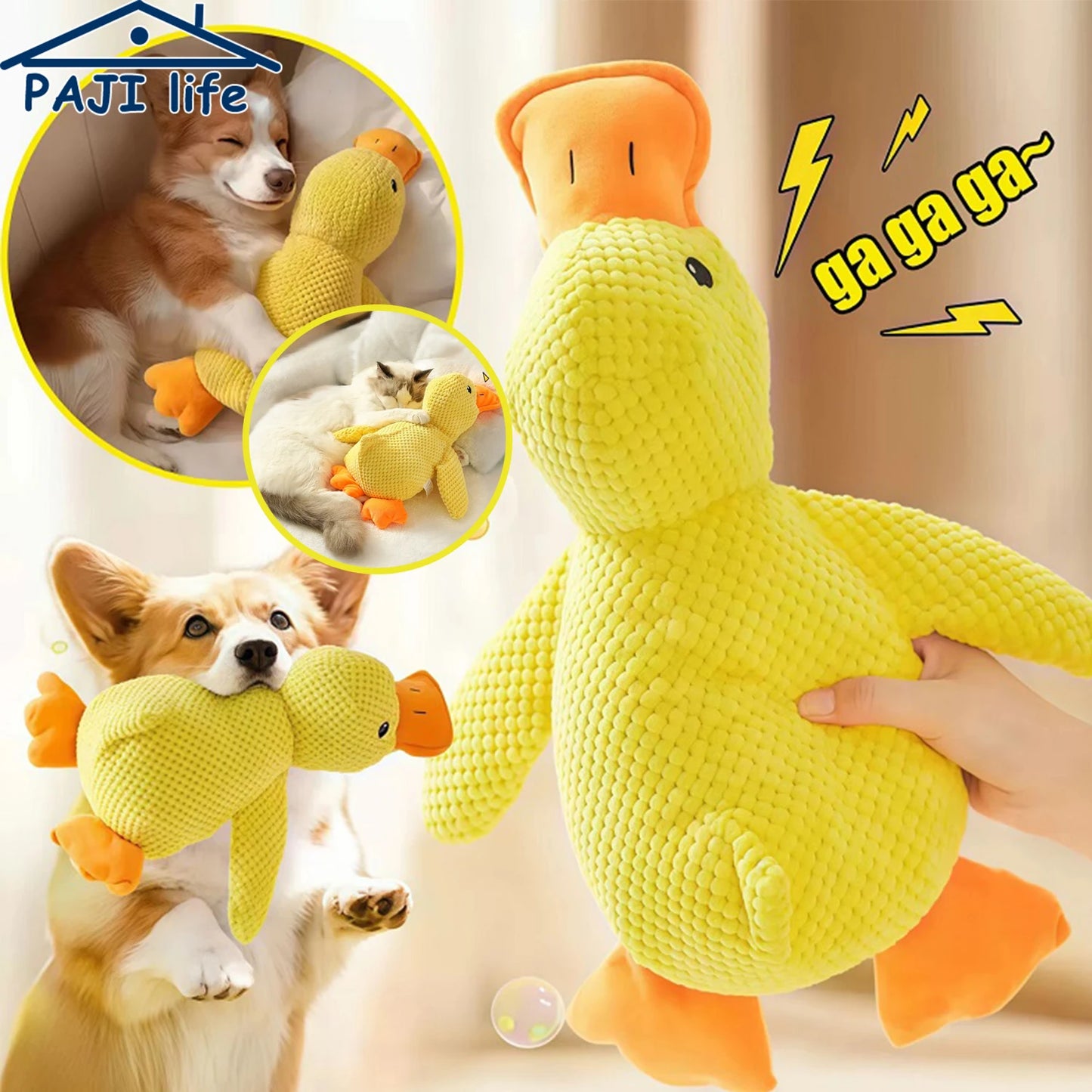 Duck Toy, Chew Resistant, Quacking Sound, Teeth Grinding Relief, Small or Large Dog