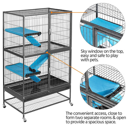 54'' Rolling Cage Large 4-Tiers, Chinchilla, Adult Rats, Guinea