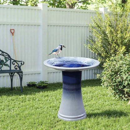 18 Inch Ceramic Bird Bath for Outside, Elegant Tall Outdoor Bird Bath, Lightweight Pedestal Glazed Birdbaths